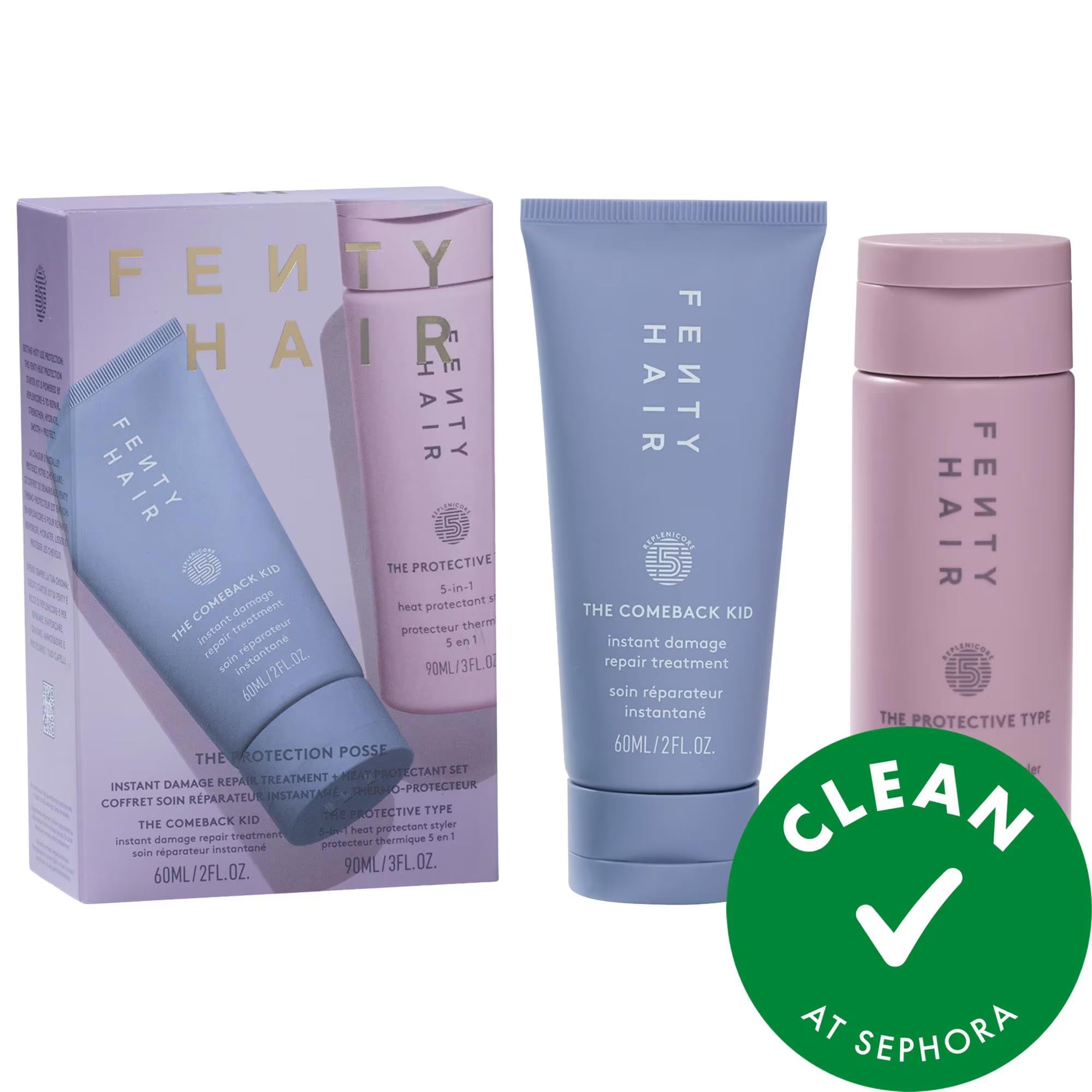Fenty Beauty Hair Repair Set: Damage Repair + Heat Protectant - Vegan, Cruelty-Free, Replenicore-5 Treatment for Stronger, Smoother Hair