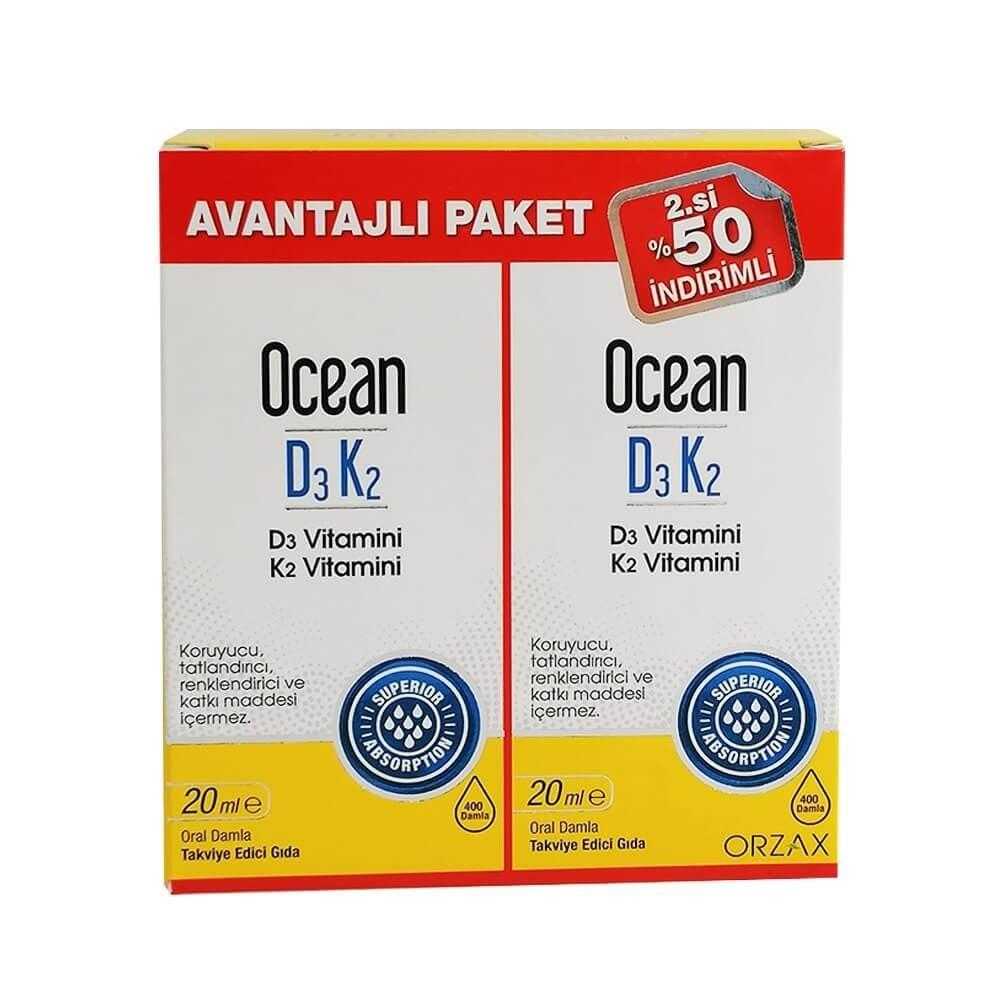 Ocean Vitamin D3 Supplement D3K2 Drops 20ml - Liquid Vitamin D3 for Bone and Cardiovascular Health