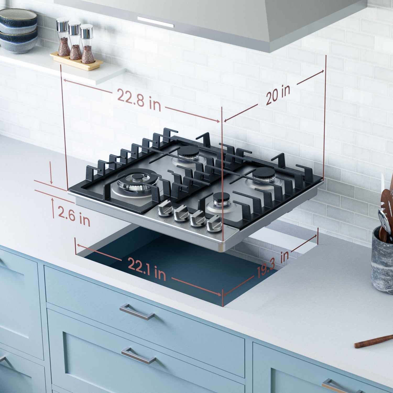 Rangaire 24" Gas Cooktop 4 Burners Stainless Steel RCG241S – Rangaire Appliances, view 3