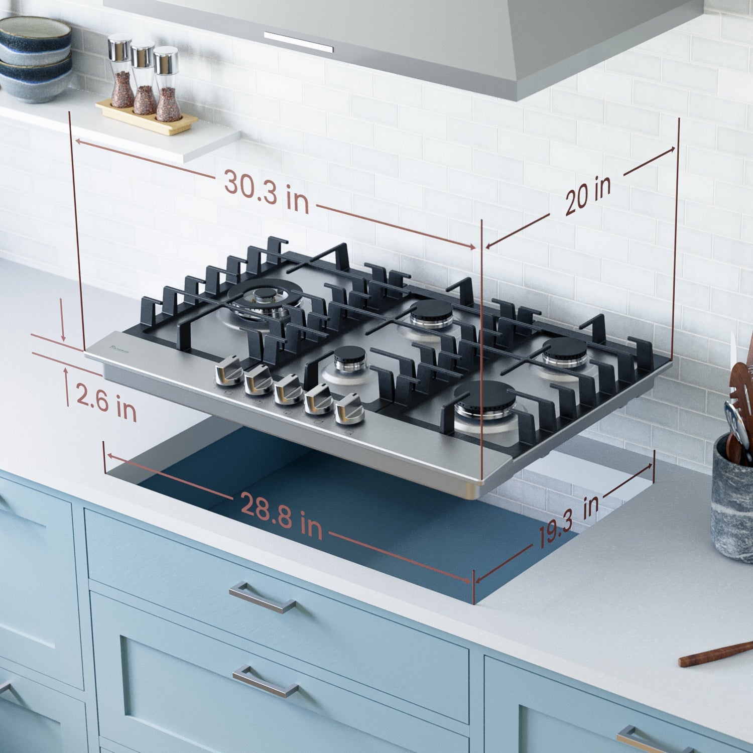 Rangaire 30" Gas Cooktop 5 Burners Stainless Steel RCG301S – Rangaire Appliances, view 5