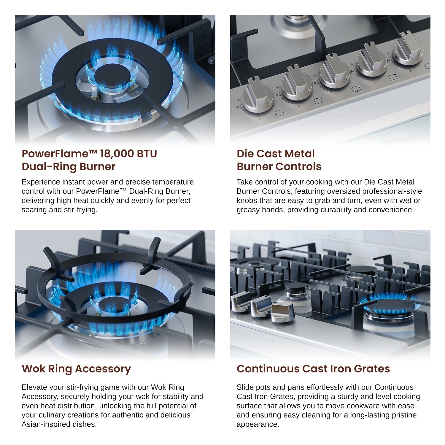 Rangaire 34" Gas Cooktop 5 Burners Stainless Steel RCG341S – Rangaire Appliances, view 6