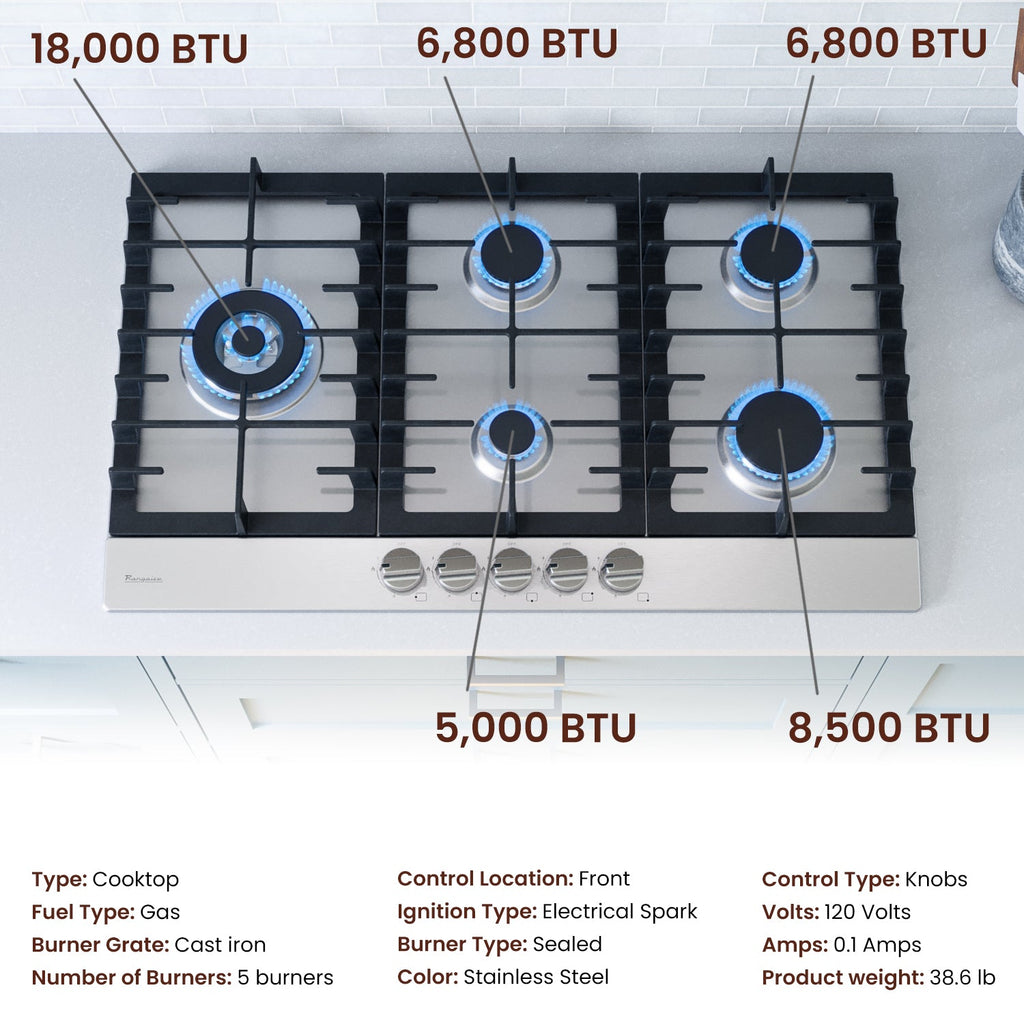 Rangaire 34" Gas Cooktop 5 Burners Stainless Steel RCG341S – Rangaire Appliances, view 5