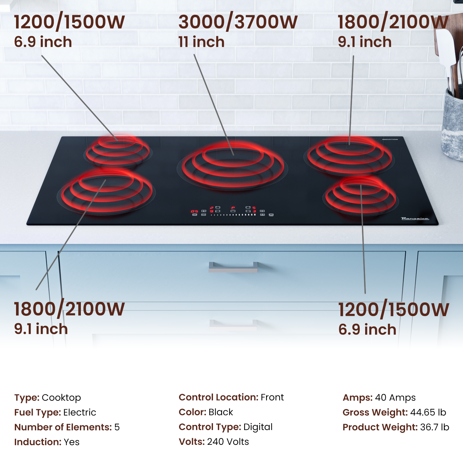 Rangaire 36" Induction Cooktop 5 Burners RCI361S – Rangaire Appliances, view 4