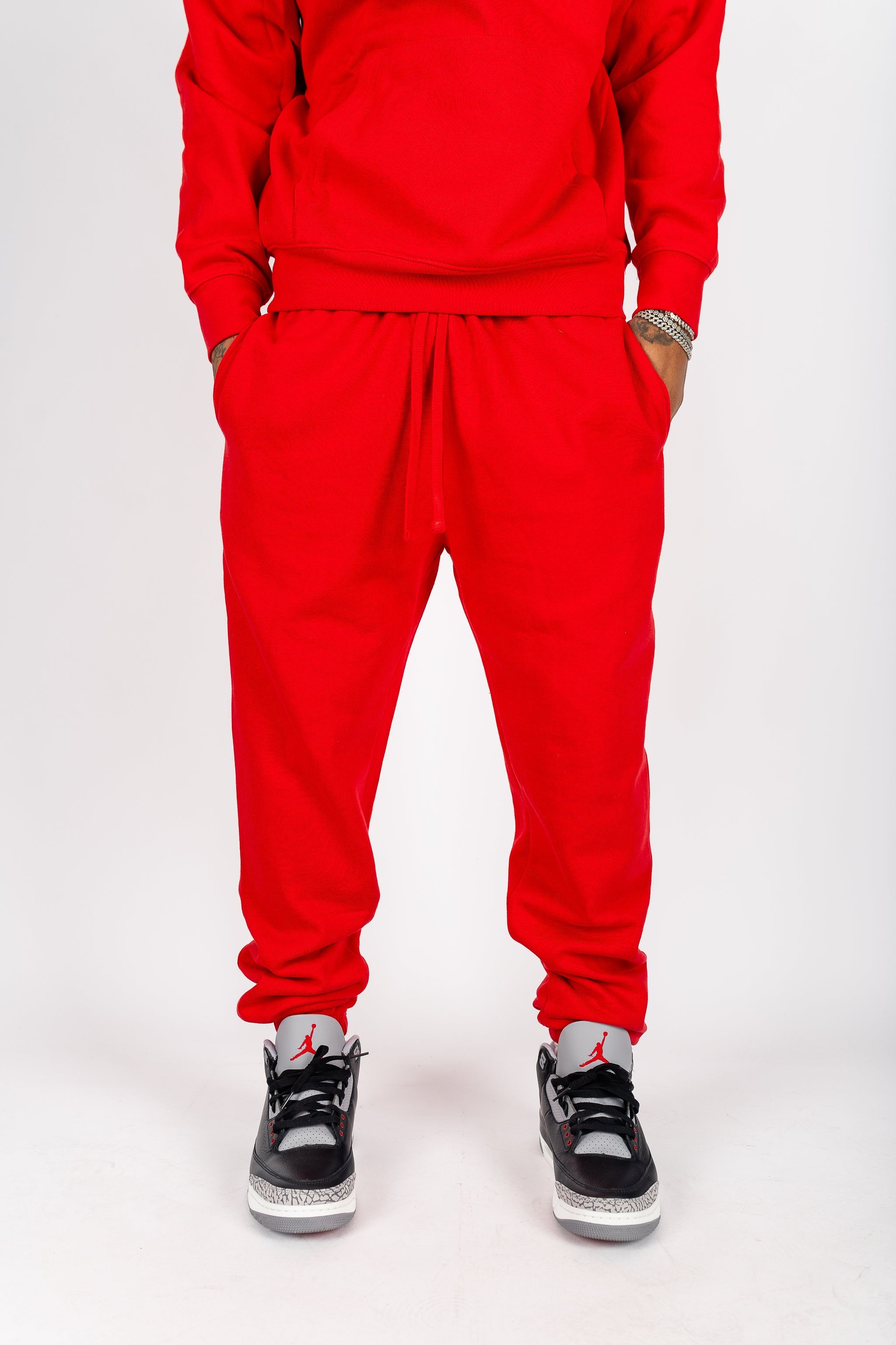 Superline Fleece Joggers — Superline branding close-up