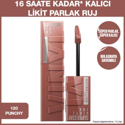Maybelline New York Super Stay Vinyl Ink Liquid Lipstick - 120 Punchy, Long-Lasting Lip Gloss for Vibrant Color