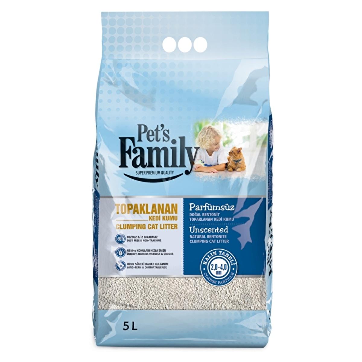 Pet's Family Unscented Natural Bentonite Clumping Cat Litter - Low Dust, Large Granules - Perfect for Sensitive Cats - 5L