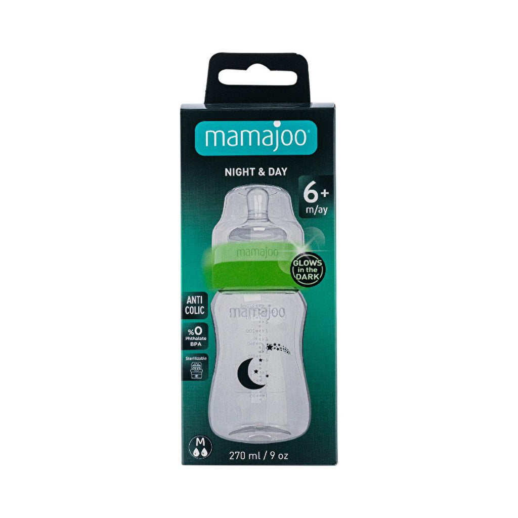 Mamajoo Night & Day Baby Bottle 270ml: Anti-Colic, BPA-Free, Glow-in-the-Dark - Perfect Infant Feeding for Colic Relief and Easy Nighttime Use