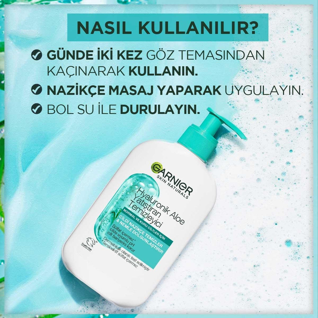 Garnier Hyaluronic Aloe Vera Facial Cleanser: Hydrating, Soothing Vegan Face Wash for Sensitive Skin - Sulfate-Free, 8.45 fl oz