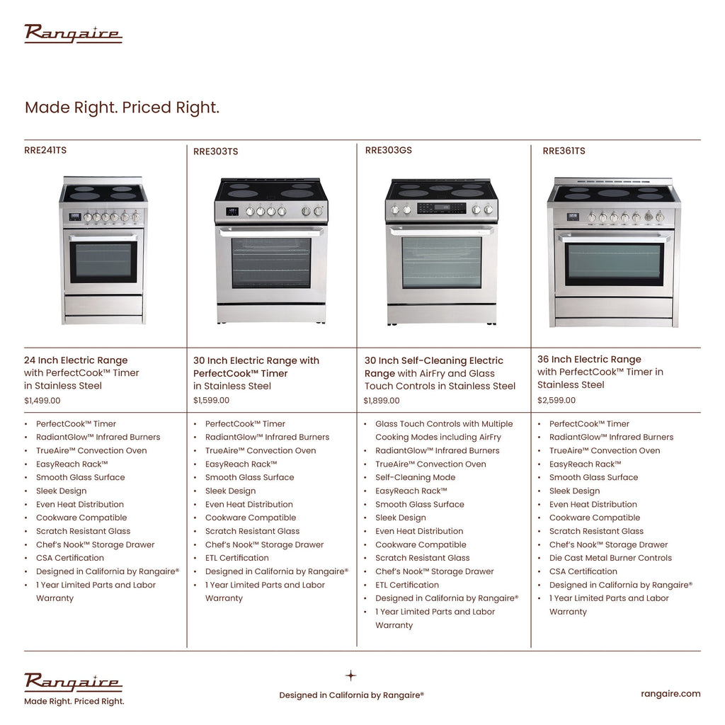 Rangaire 24" Electric Range AirFry Convection Oven Freestanding Stainless Steel RRE241TS – Rangaire Appliances, view 10