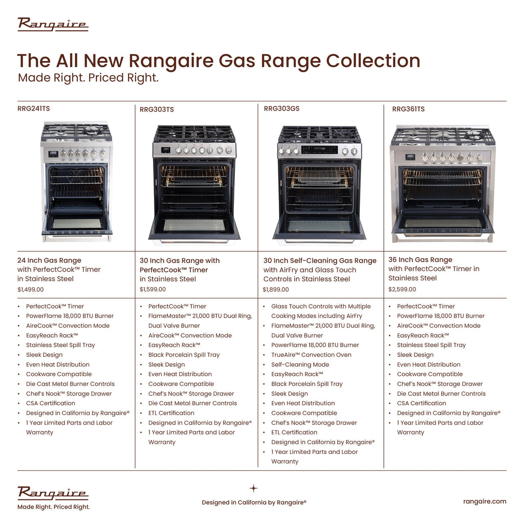 Rangaire 36" Gas Range Convection Oven Freestanding Stainless Steel RRG361TS – Rangaire Appliances, view 11