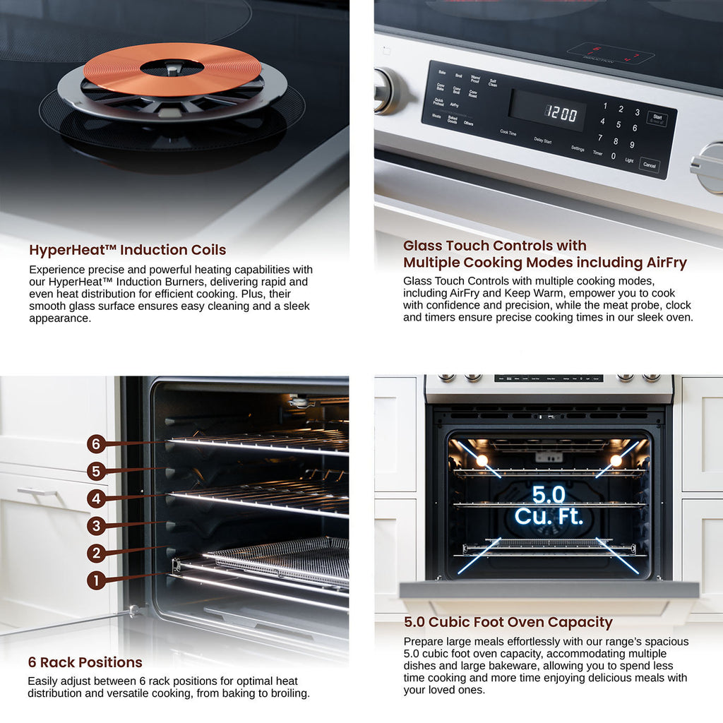 Rangaire 30" Induction Range Self-cleaning Air Fry True Convection Oven Slide-in Stainless Steel RRI303GS – Rangaire Applianc