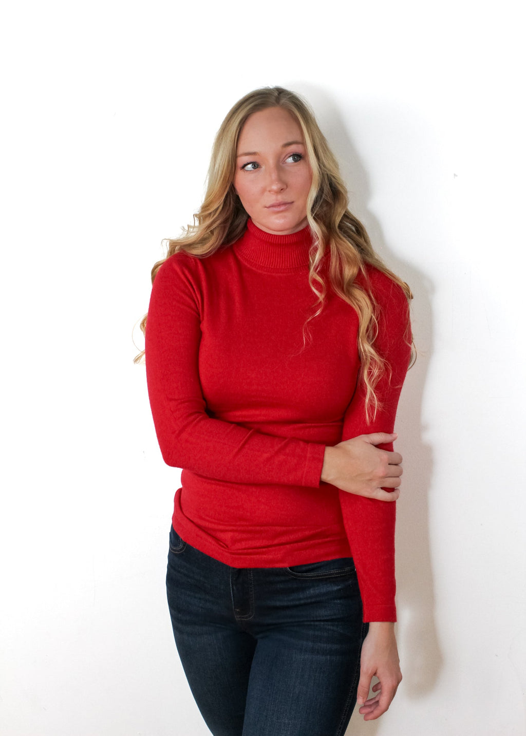 KADOU BOUTIQUE Solid Color Turtleneck Sweater — lifestyle context