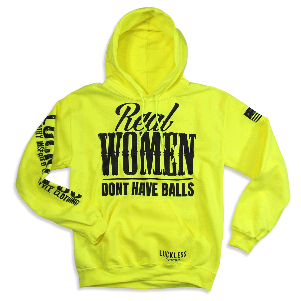 Luckless Outfitters Real Women Don't Have Balls Hoodie — detail close-up