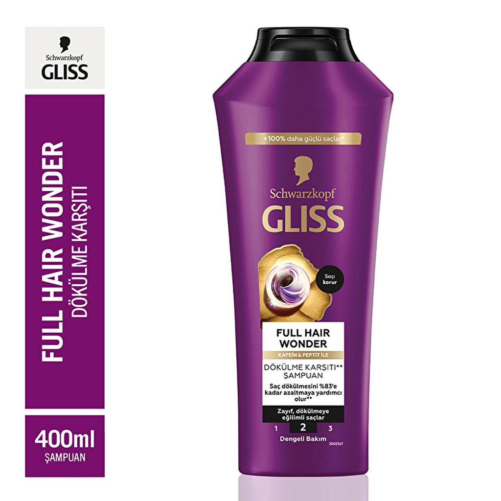 Gliss Full Hair Wonder Shampoo: Stop Hair Loss & Breakage. Caffeine & Peptide Formula for Thicker, Stronger Hair - 13.53 fl oz