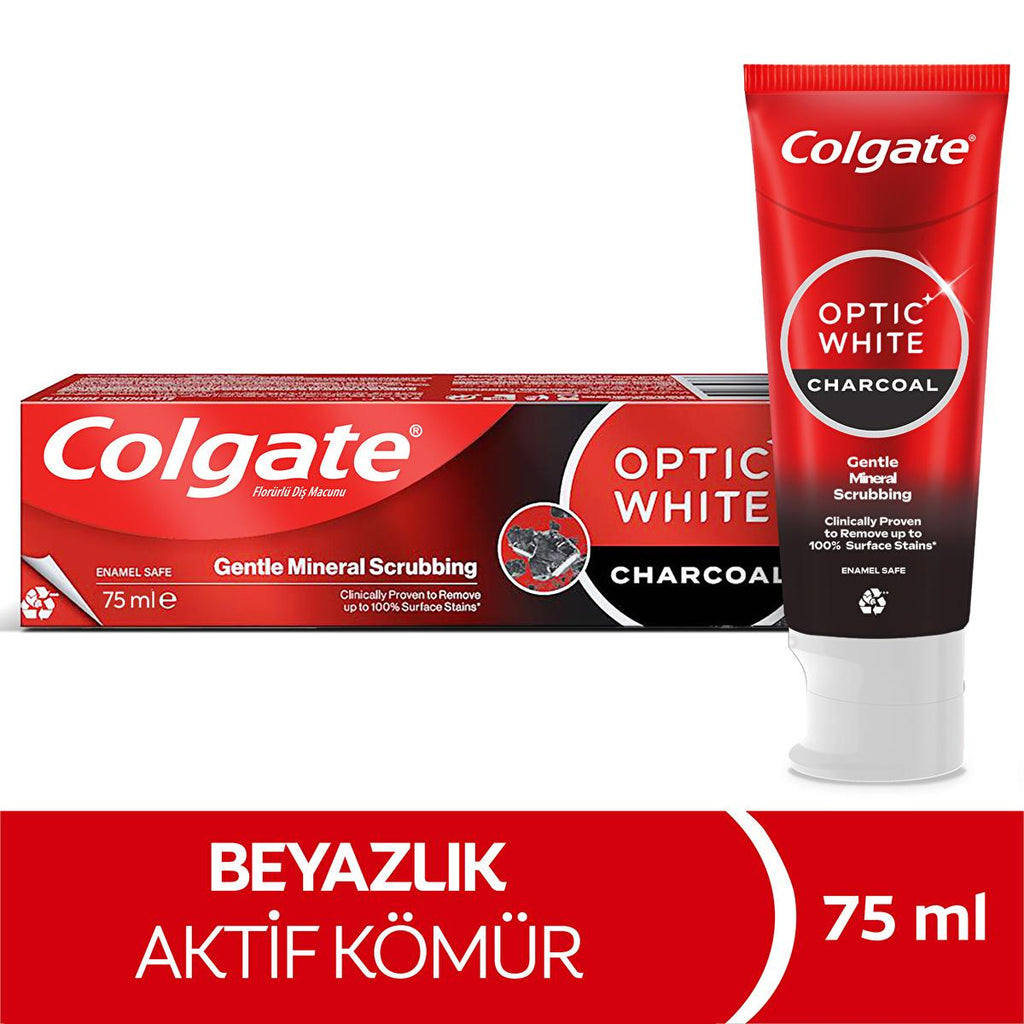Colgate Optic White Charcoal Whitening Toothpaste: Remove Stains, Enamel Safe, Fresh Breath - For a Brighter, Whiter Smile.