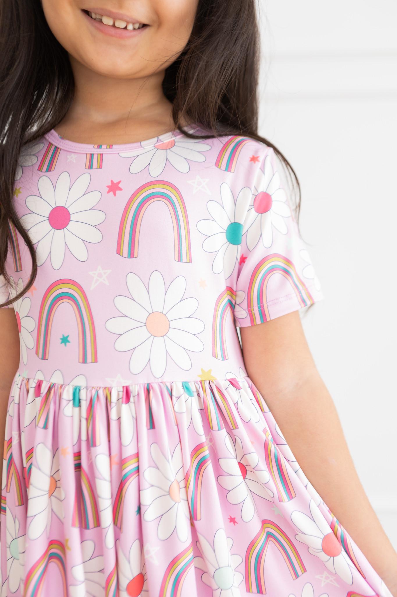 Mila & Rose ® Rainbow Daisies S/S Pocket Twirl Dress — detail close-up