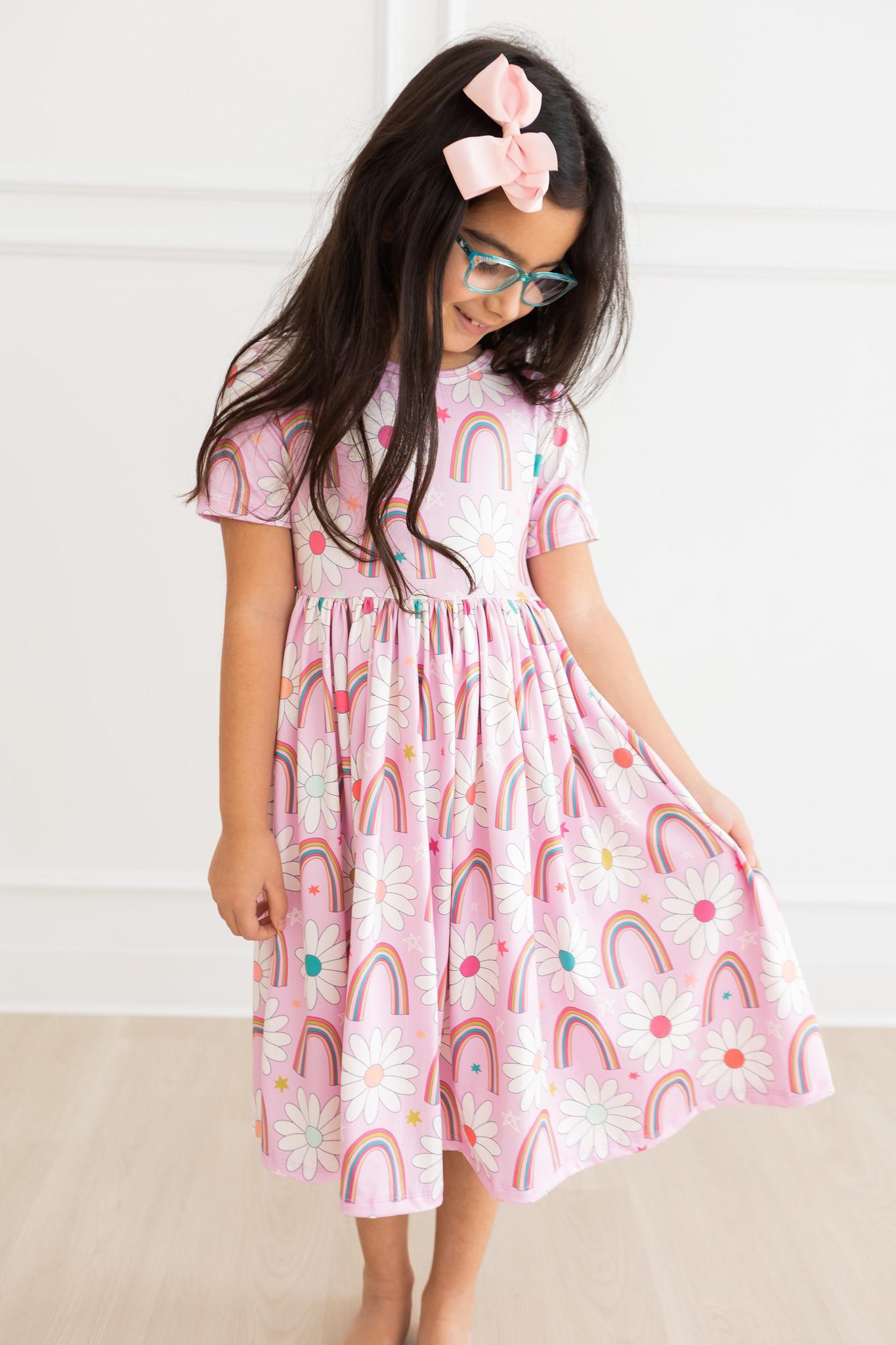 Mila & Rose ® Rainbow Daisies S/S Pocket Twirl Dress — main product shot
