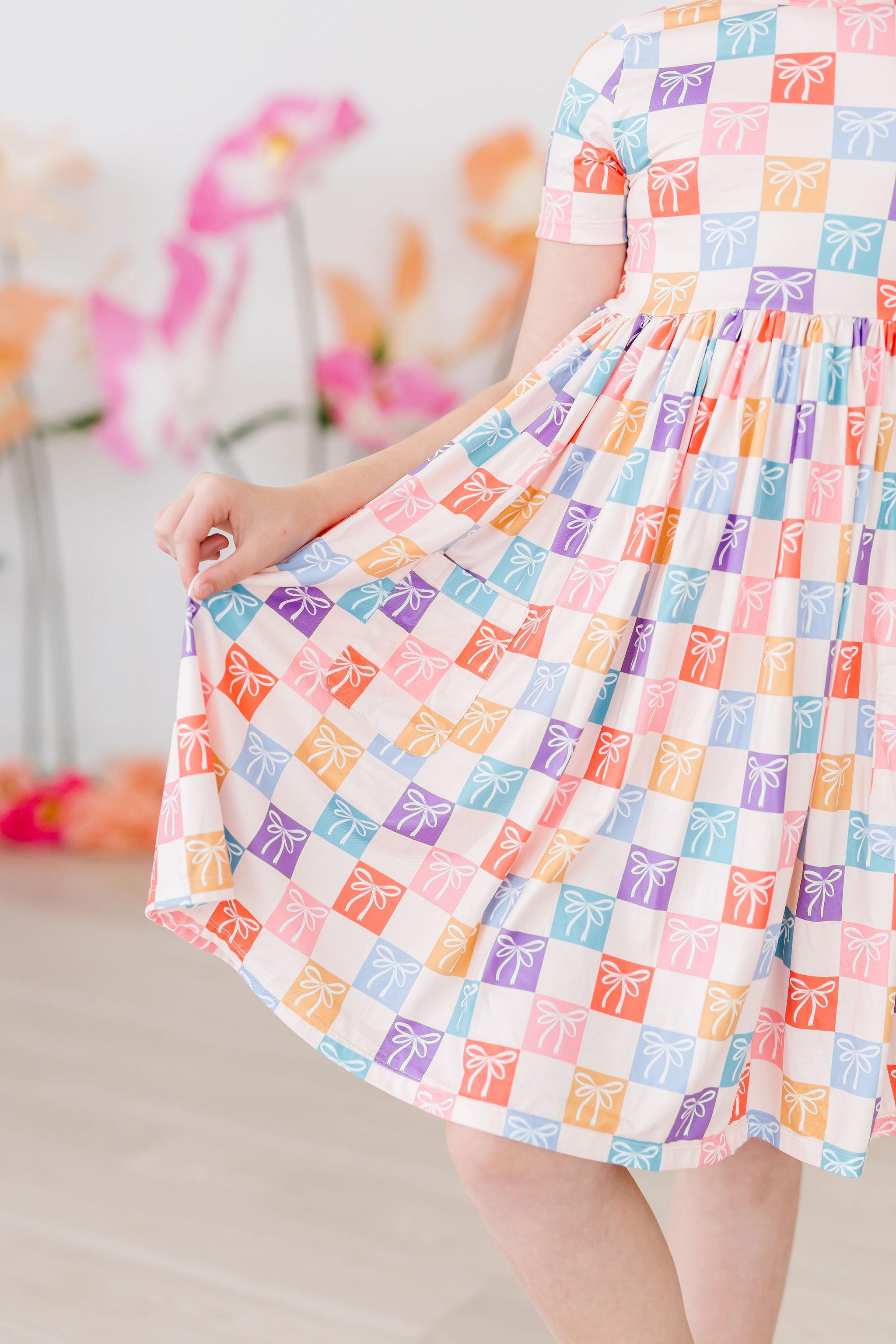 Mila & Rose ® SALE Rainbow Ribbons S/S Pocket Twirl Dress — lifestyle context
