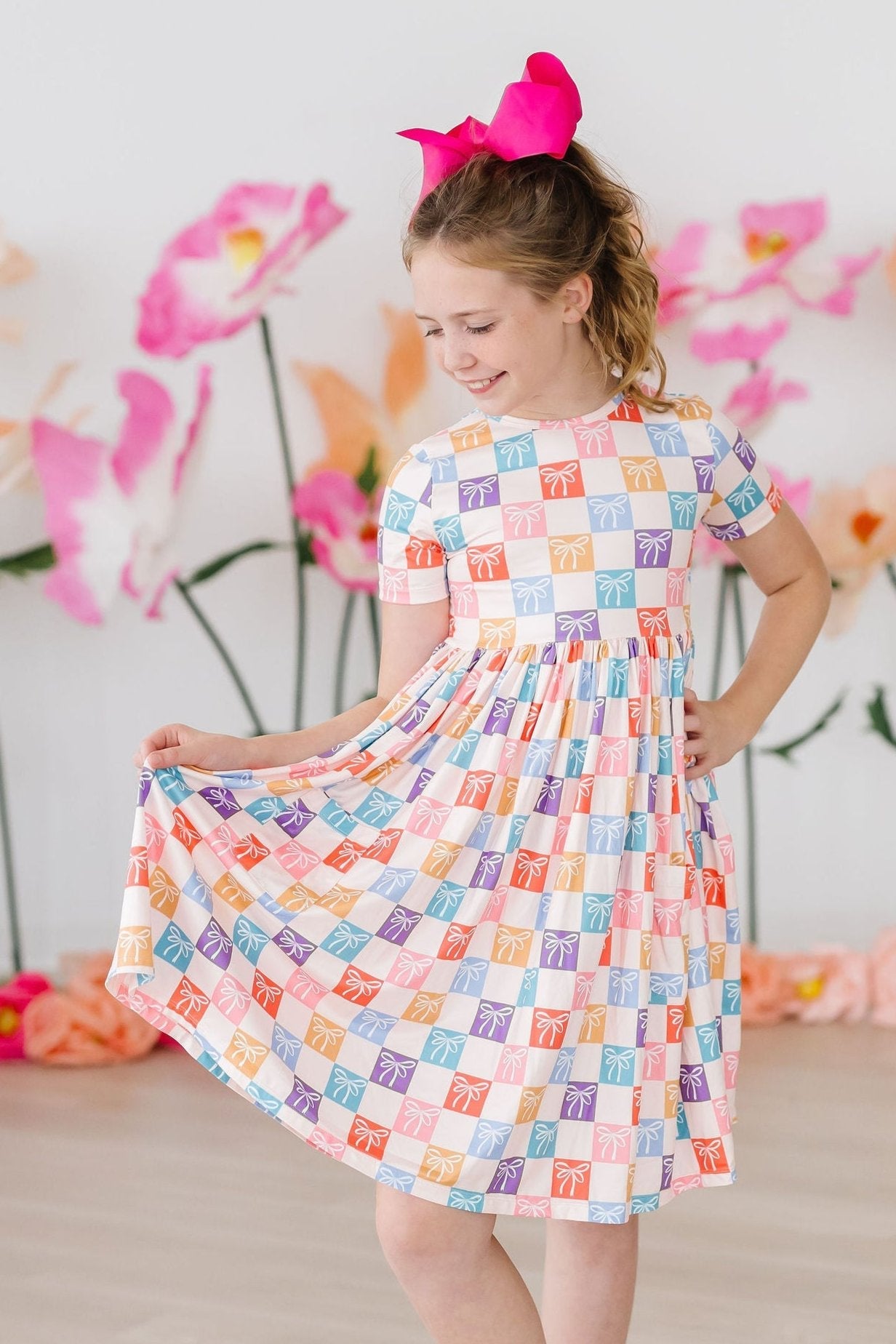 Mila & Rose ® SALE Rainbow Ribbons S/S Pocket Twirl Dress — main product shot