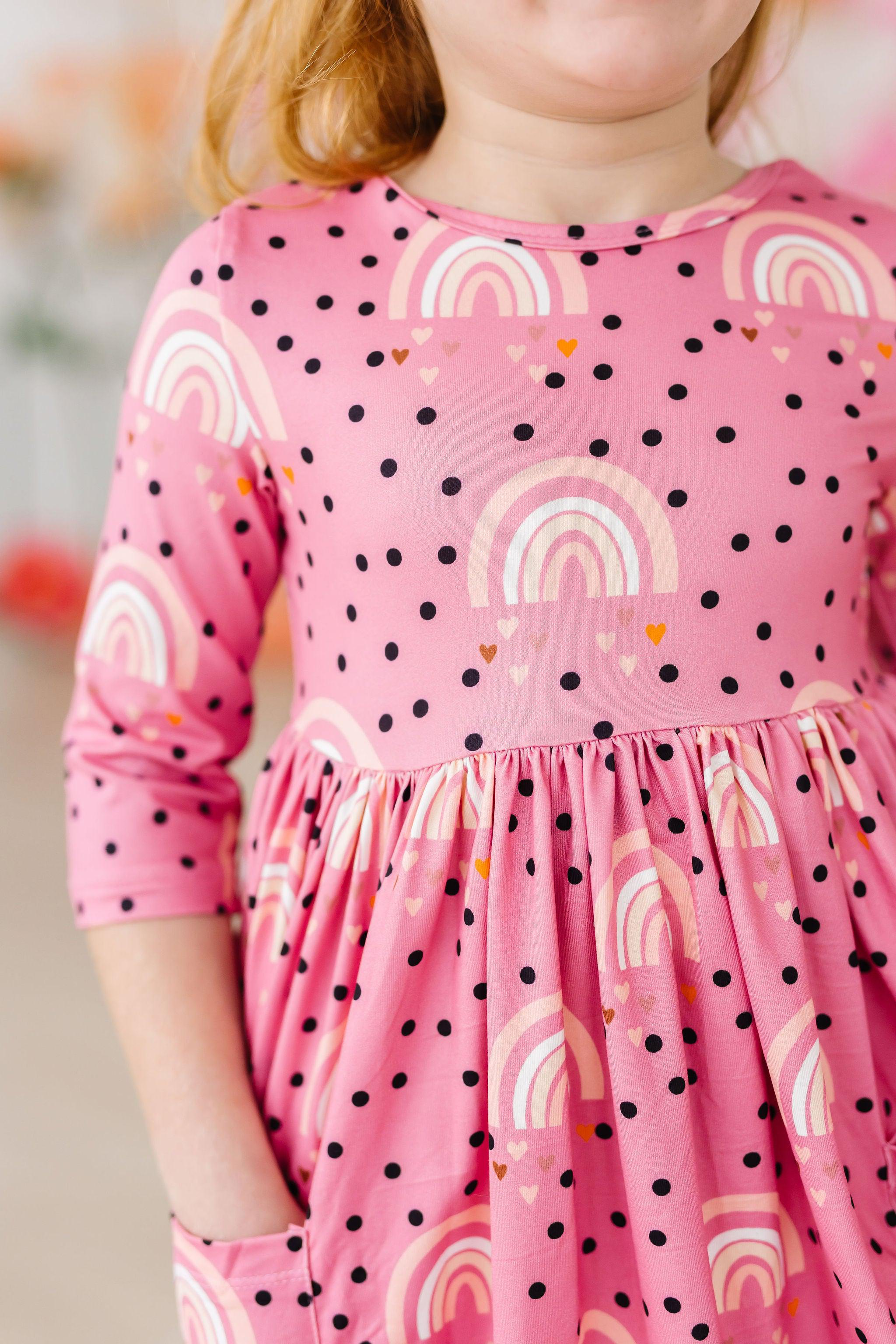 Mila & Rose ® Rainbow Wishes 3/4 Sleeve Pocket Twirl Dress — lifestyle context