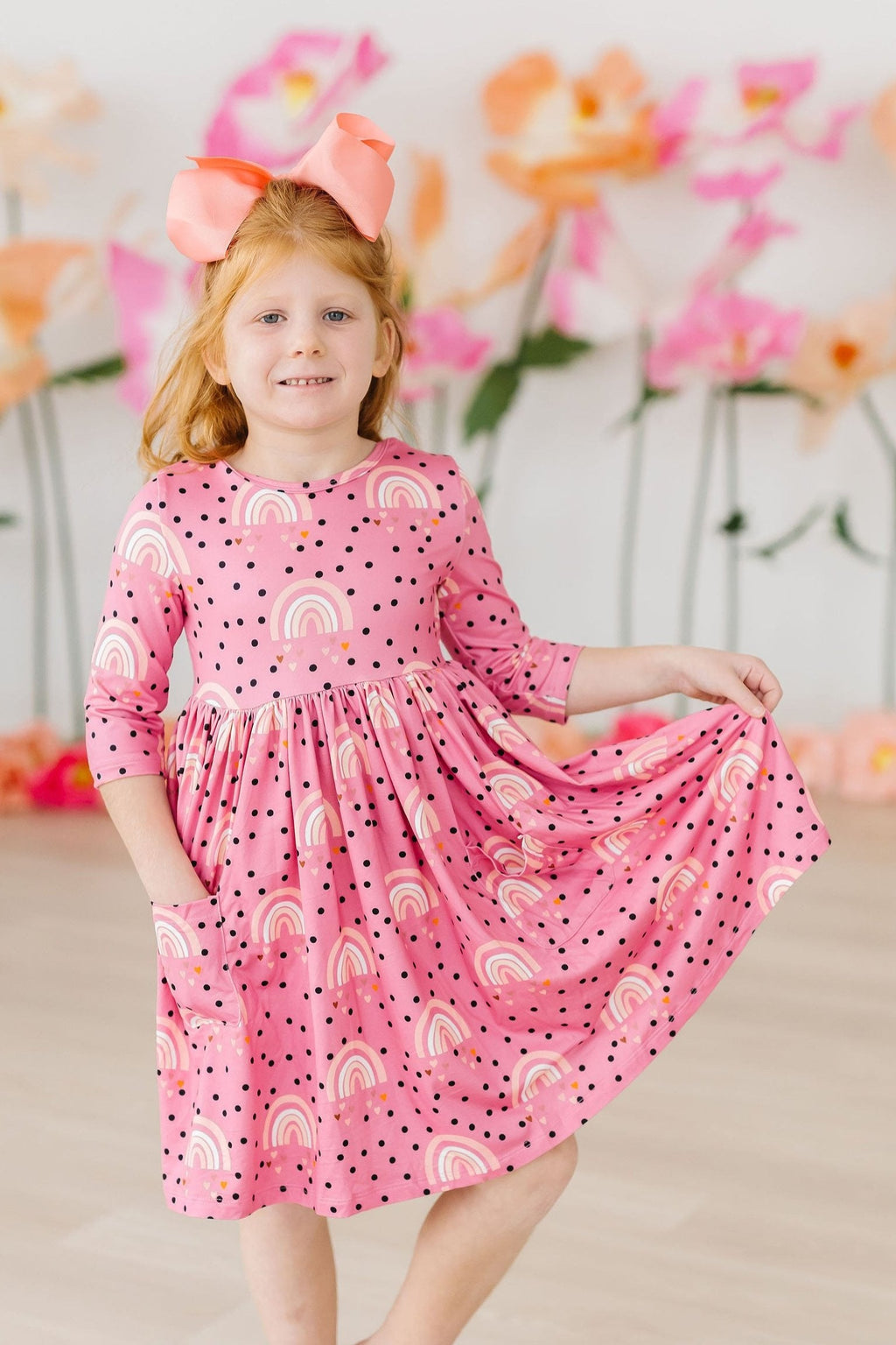 Mila & Rose ® Rainbow Wishes 3/4 Sleeve Pocket Twirl Dress — back view