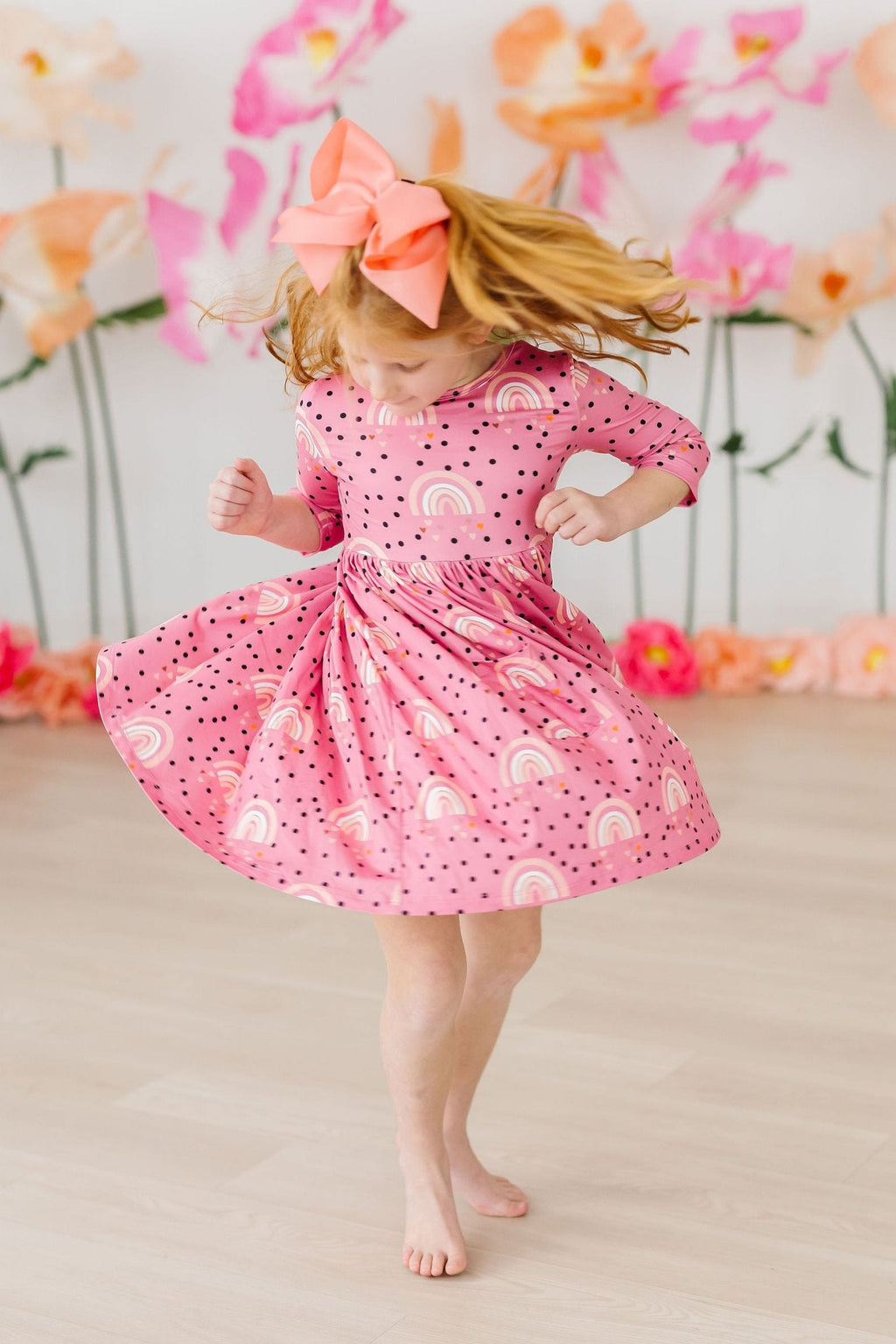 Mila & Rose ® Rainbow Wishes 3/4 Sleeve Pocket Twirl Dress — main product shot