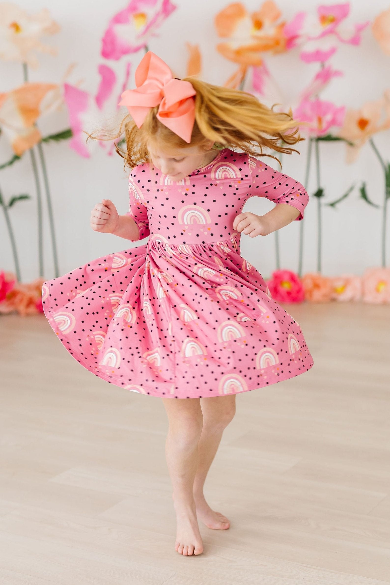 Mila & Rose ® Rainbow Wishes 3/4 Sleeve Pocket Twirl Dress — main product shot