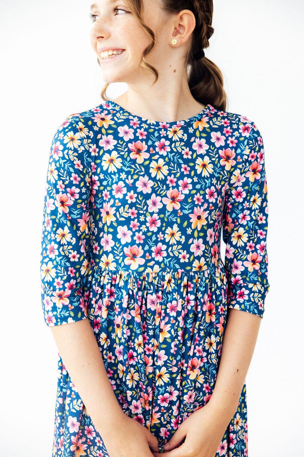 Mila & Rose ® Rainforest Blooms 3/4 Sleeve Pocket Twirl Dress — main product shot