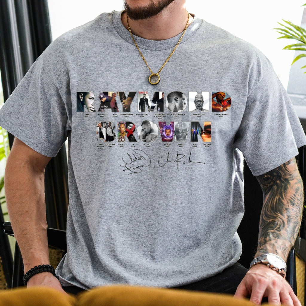 Raymond & Brown Music Graphic T-Shirt – Retro R&B Tribute Tee, Premium 100% Cotton Concert Style Top, Soft Lived-In Heavyweight Usher & Chris Brown Fan Shirt, Made in USA