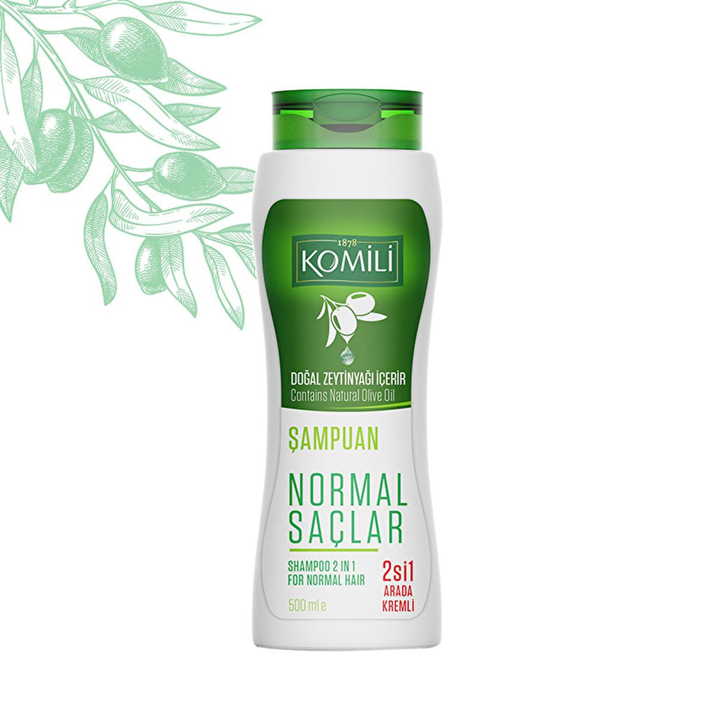 Komili 2-in-1 Olive Oil Shampoo: Moisturizing, Gentle & Creamy Shampoo with Conditioner for Normal Hair - Daily Use, 16.91 fl oz