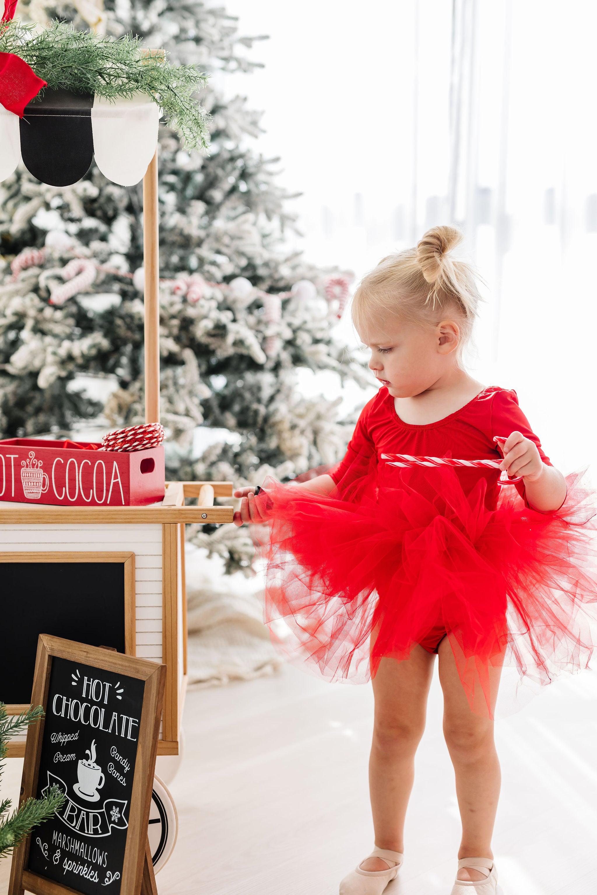 Mila & Rose ® Red 3/4 Tutu Leotard — detail close-up