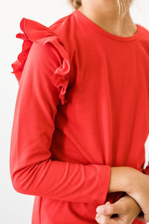 Mila & Rose ® Red L/S Ruffle Tee — detail close-up