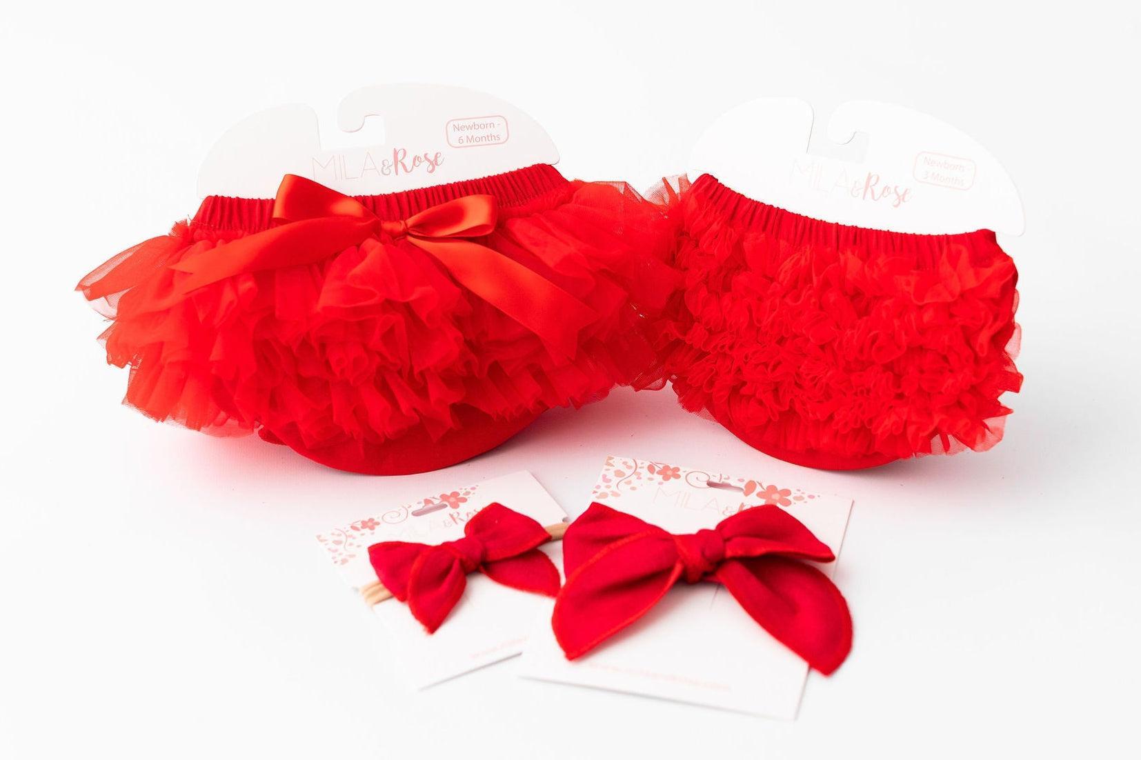 Mila & Rose ® Red Ruffle Bum Bloomer — detail close-up