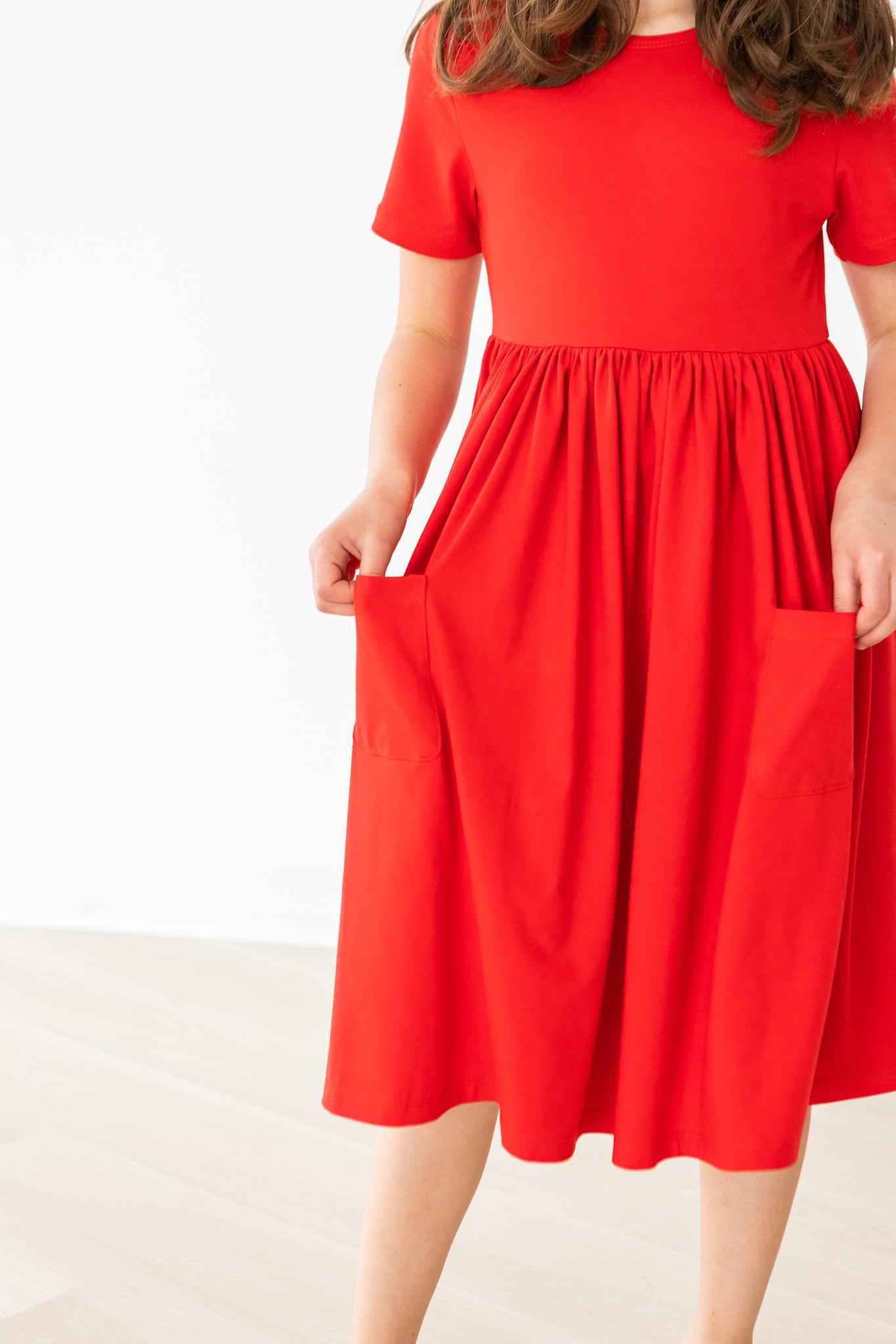 Mila & Rose ® Red S/S Pocket Twirl Dress — detail close-up