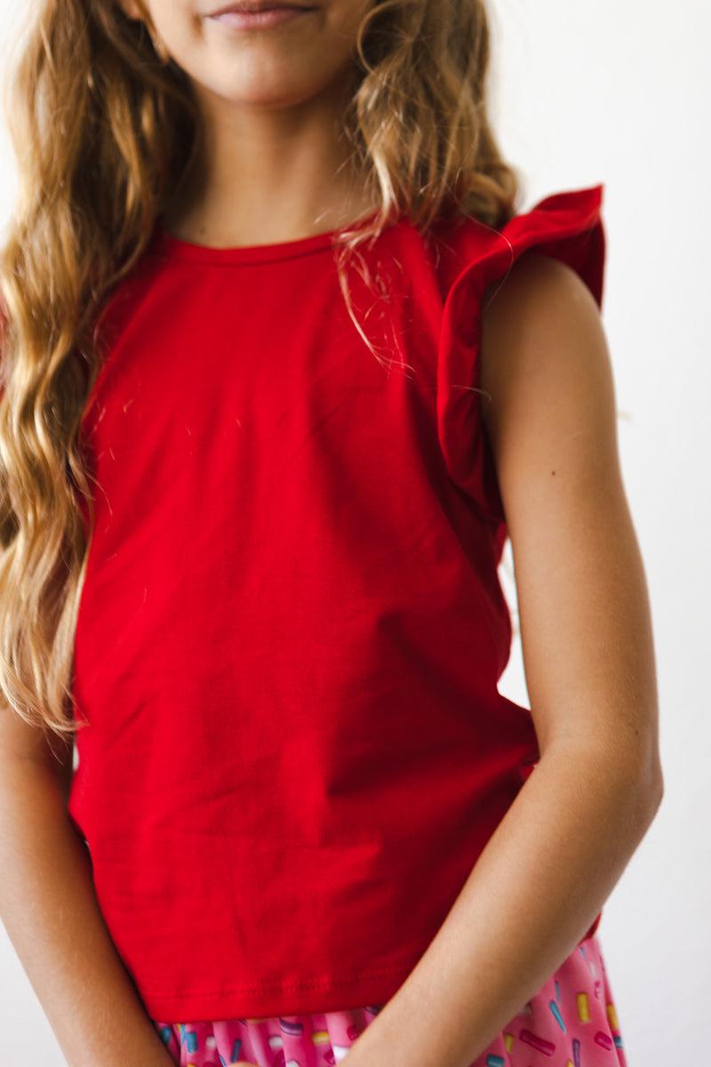 Mila & Rose ® Red S/S Ruffle Tee — back view