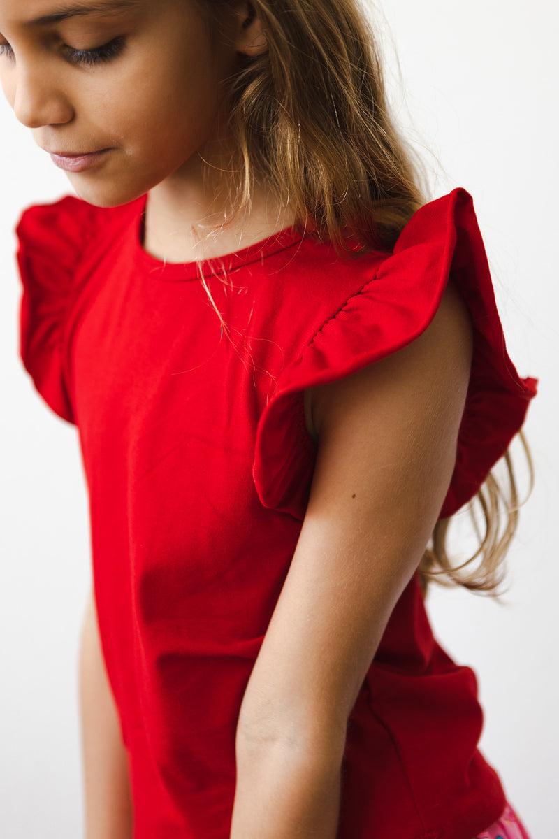 Mila & Rose ® Red S/S Ruffle Tee — alternative angle