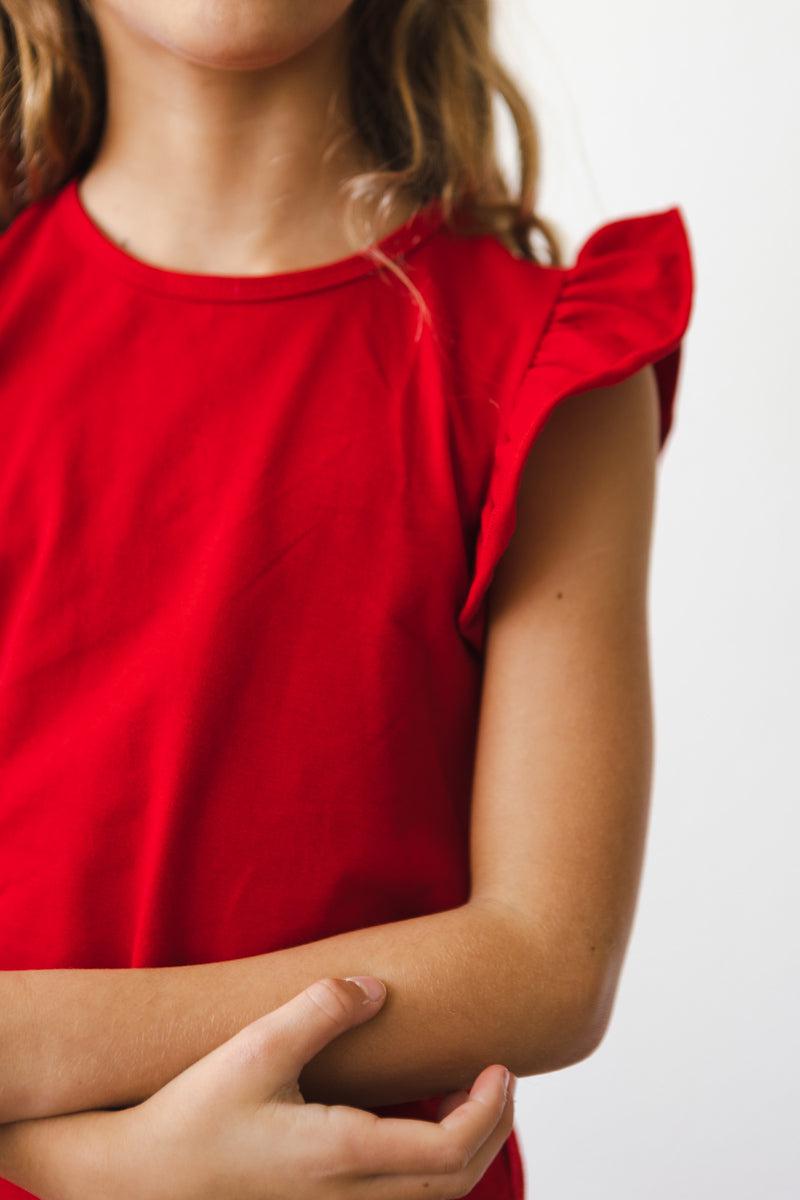 Mila & Rose ® Red S/S Ruffle Tee — in-use photo