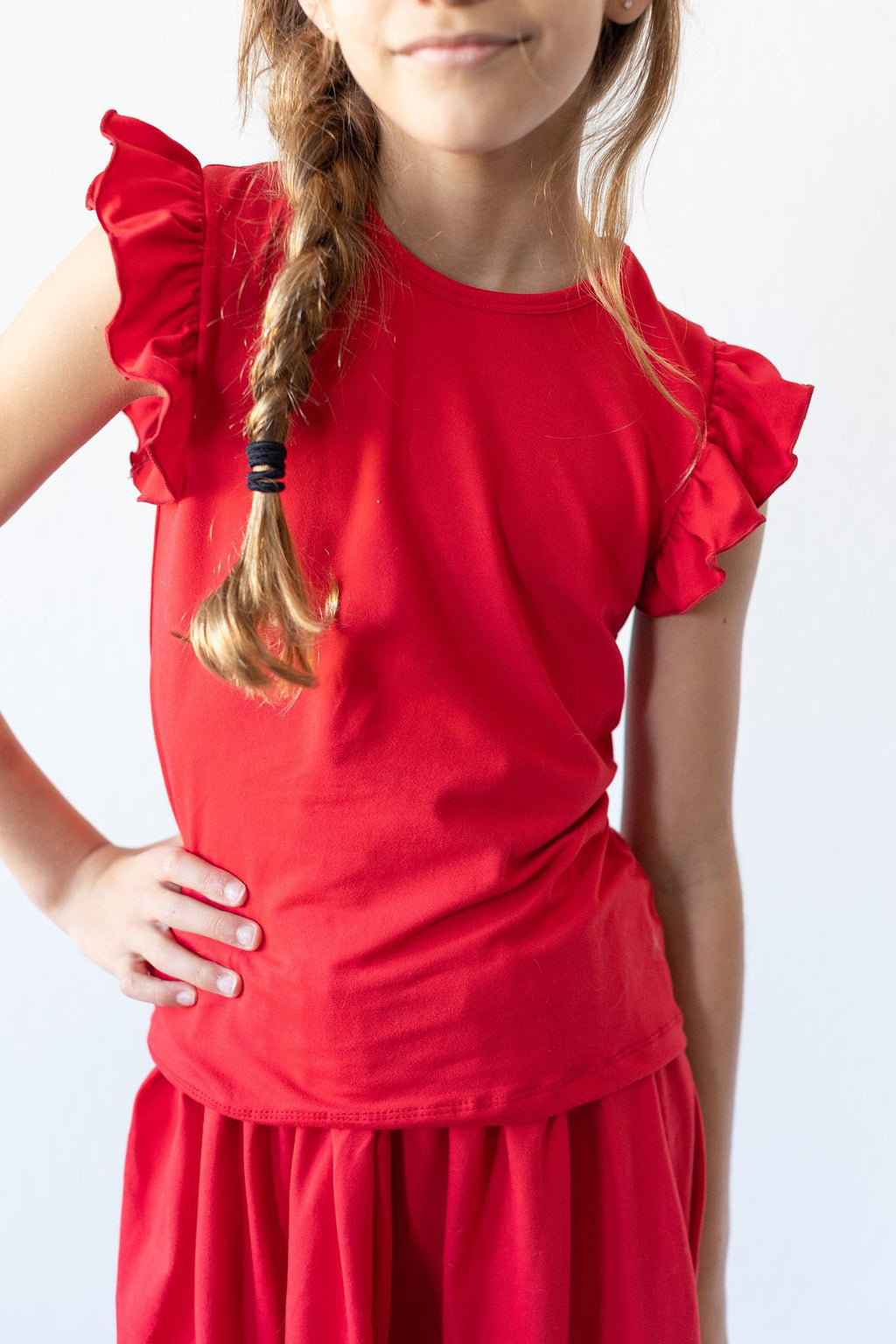 Mila & Rose ® Red S/S Ruffle Tee — detail close-up