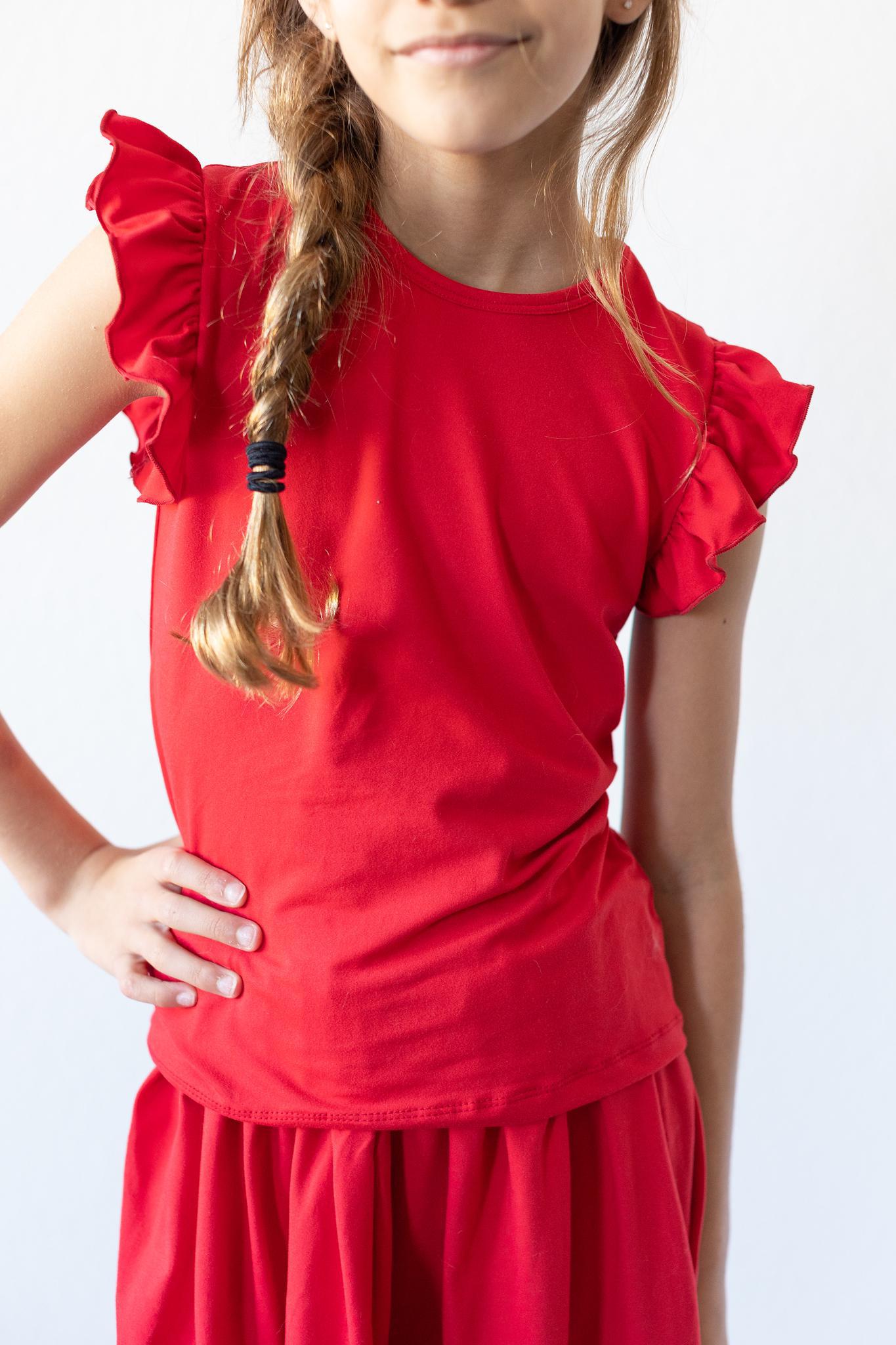 Mila & Rose ® Red S/S Ruffle Tee — detail close-up