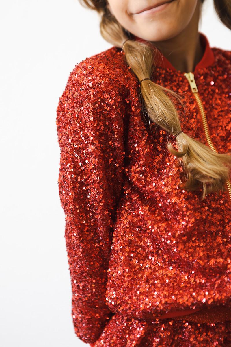Mila & Rose ® Red Sequin Jacket — in-use photo