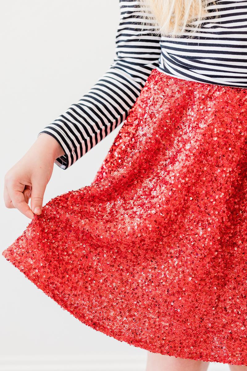 Mila & Rose ® Red Sequin Twirl Skort — back view