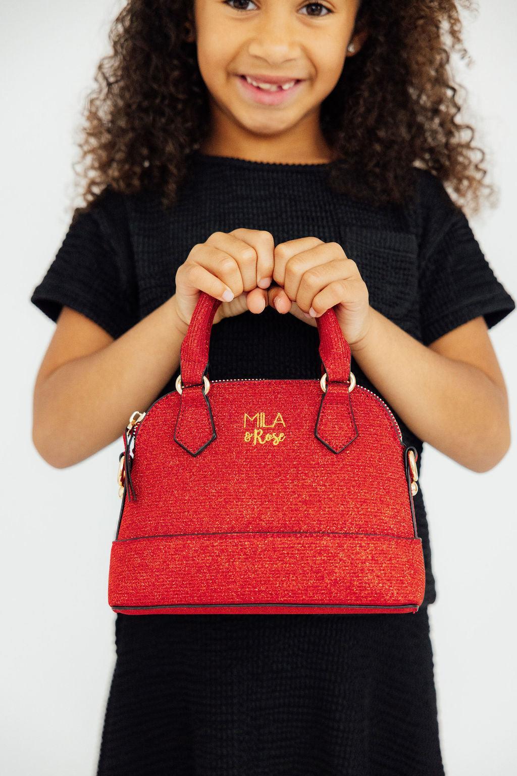 Mila & Rose ® Red Shimmer Girl's Crossbody Purse — detail close-up