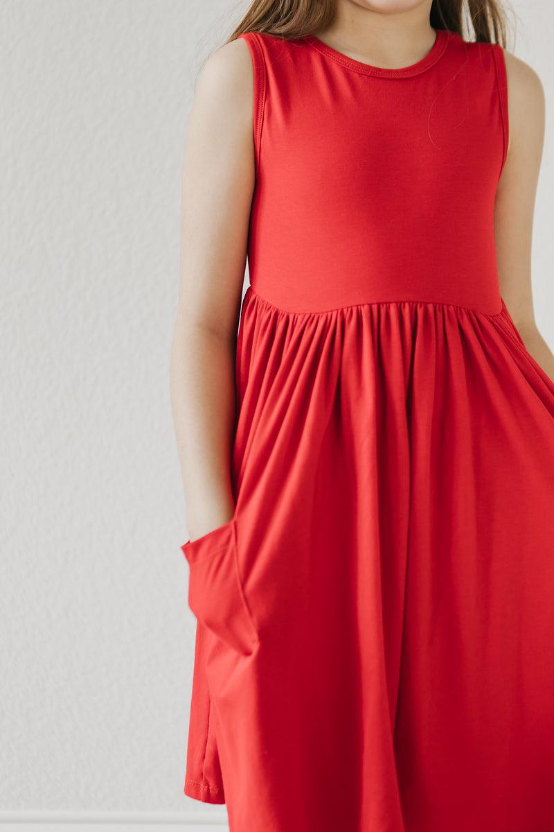 Mila & Rose ® Red Tank Pocket Twirl Dress — side view