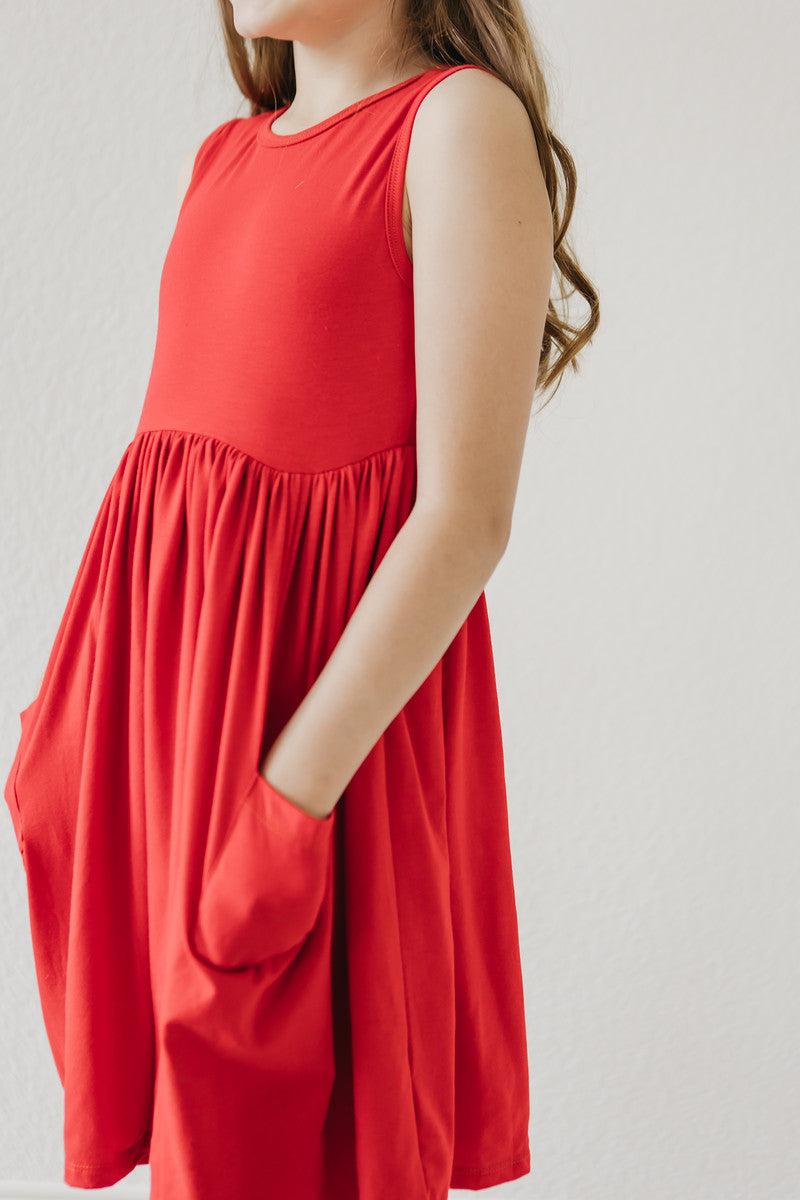 Mila & Rose ® Red Tank Pocket Twirl Dress — back view