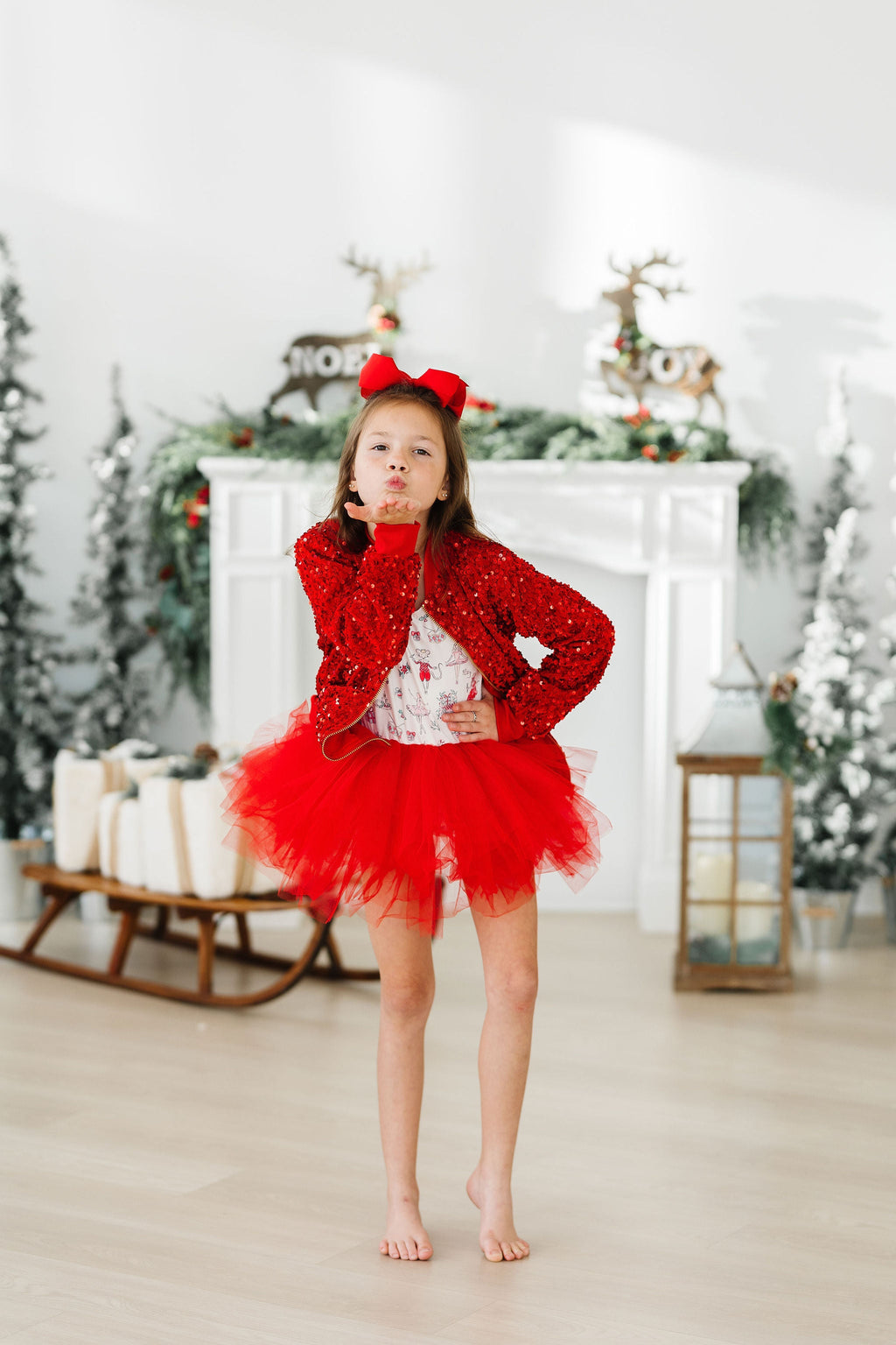 Mila & Rose ® Red Velvet Sequin Jacket — size reference