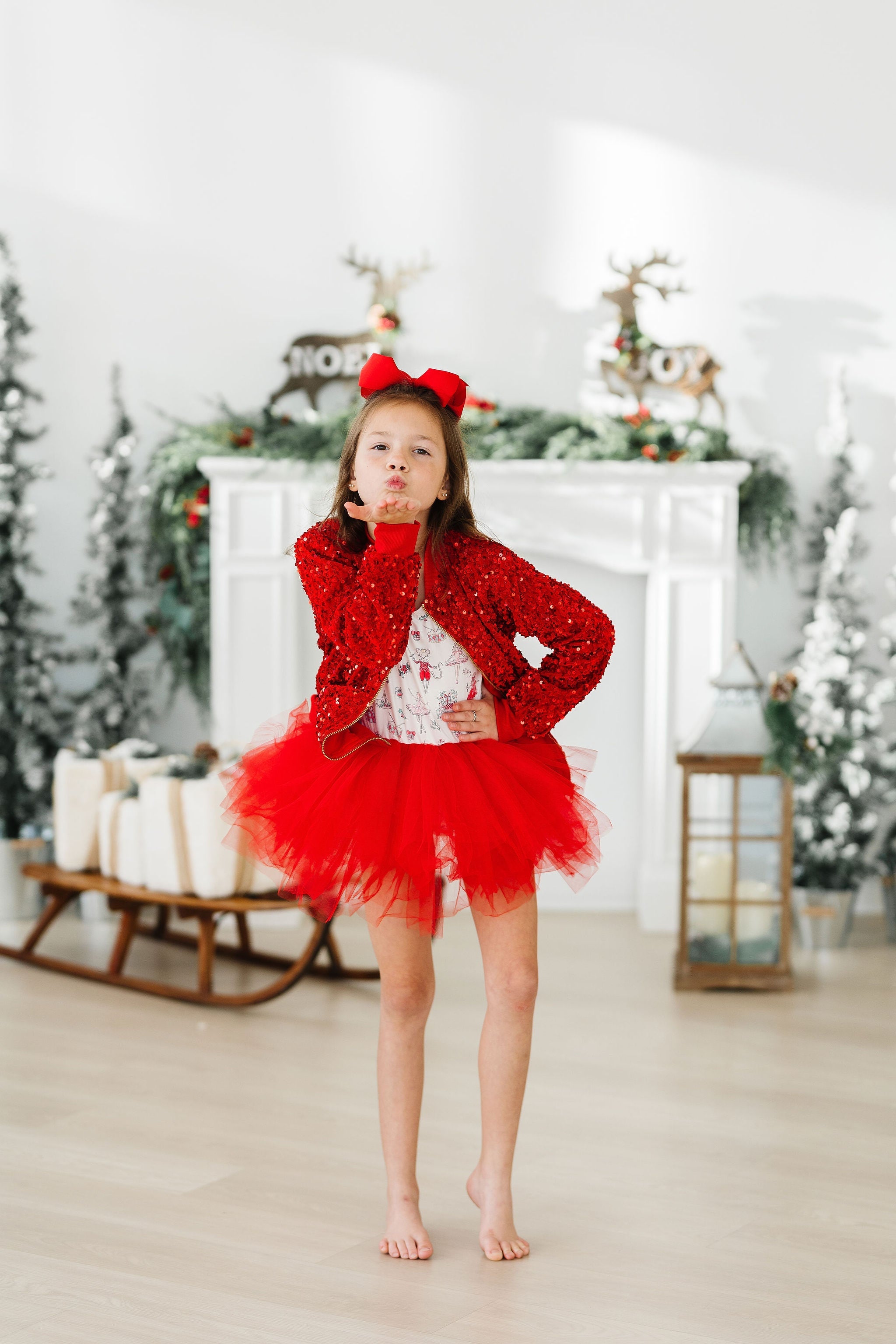 Mila & Rose ® Red Velvet Sequin Jacket — size reference