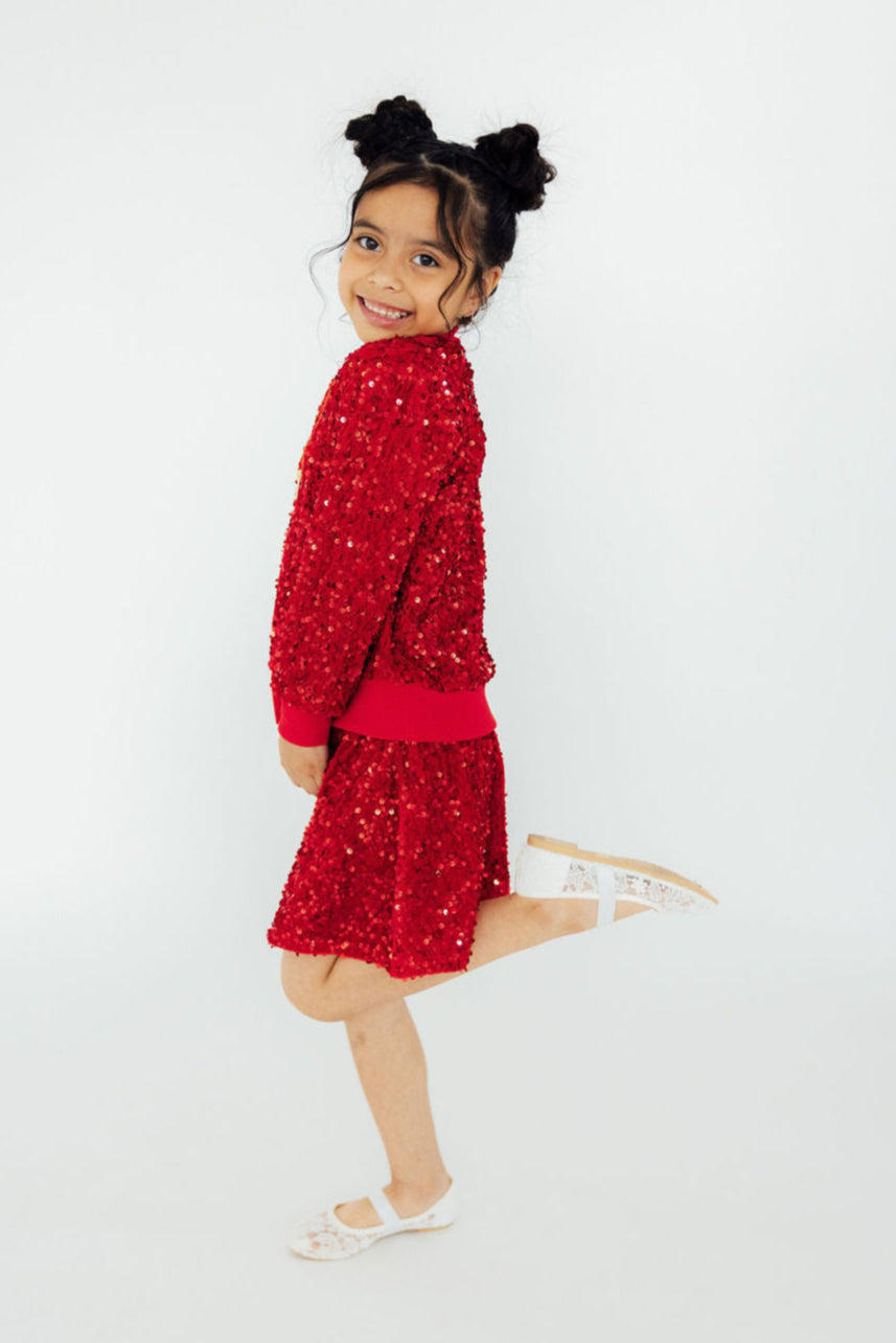 Mila & Rose ® Red Velvet Sequin Twirl Skort — lifestyle context
