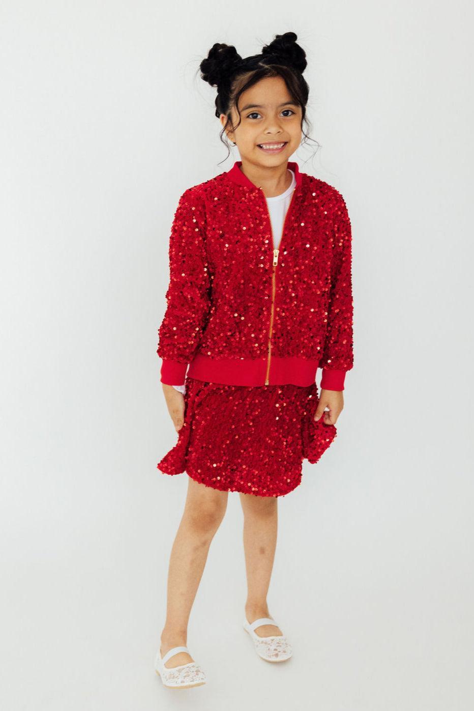Mila & Rose ® Red Velvet Sequin Twirl Skort — side view