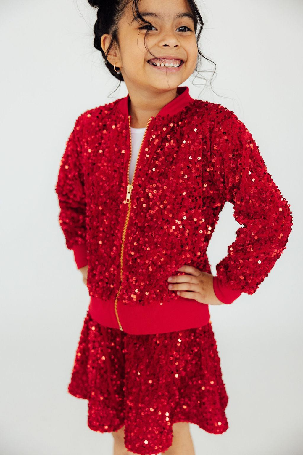 Mila & Rose ® Red Velvet Sequin Twirl Skort — back view
