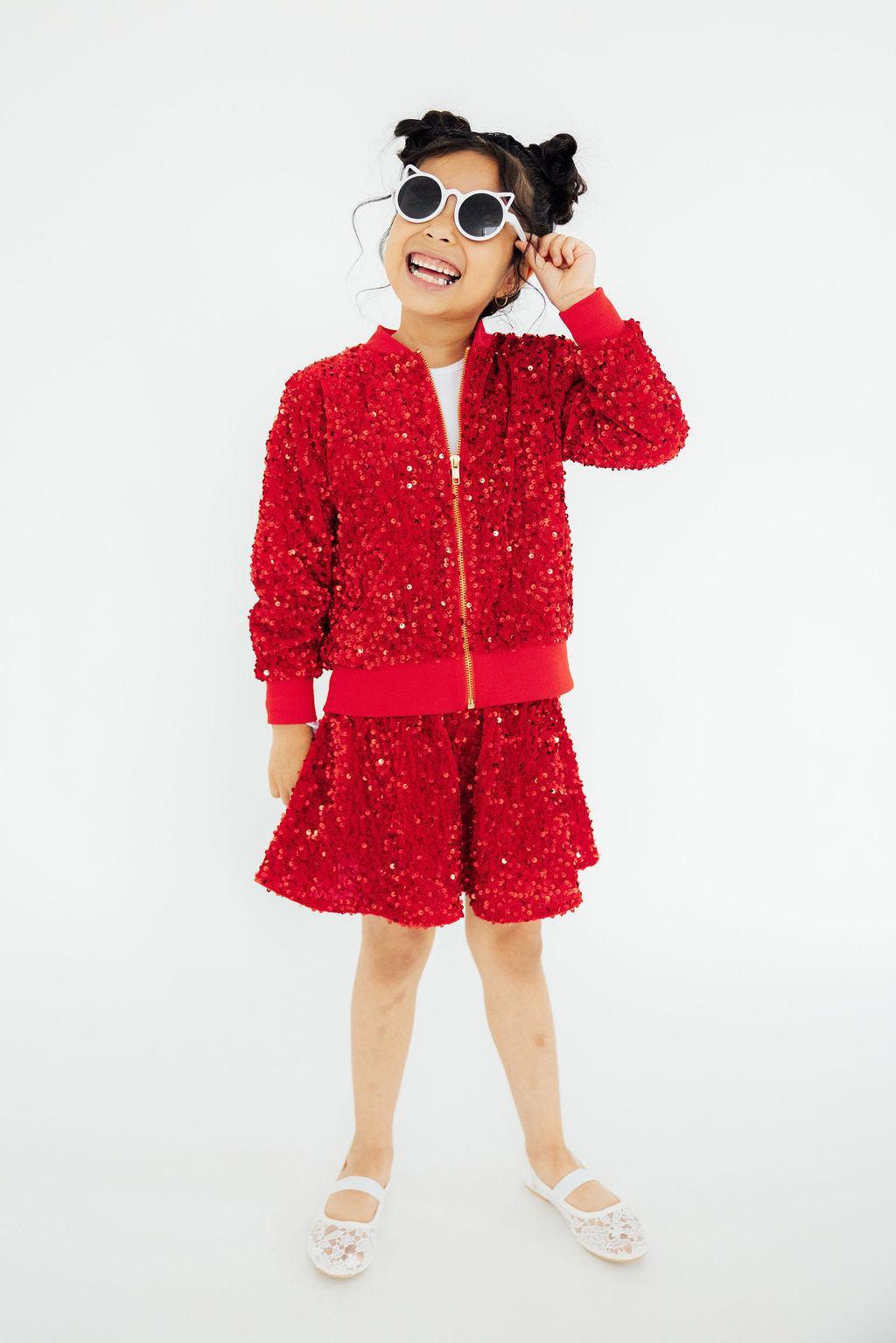 Mila & Rose ® Red Velvet Sequin Twirl Skort — main product shot